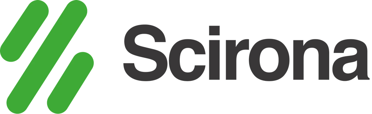 Scirona logo, Green icon, dark text
